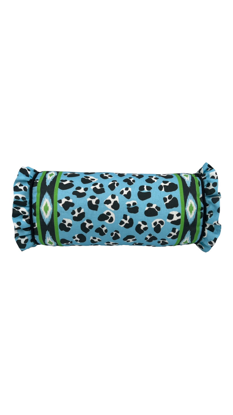 BON-BON Bolster cushions - ‘Bangy’ Blue colourway/Navy piping
