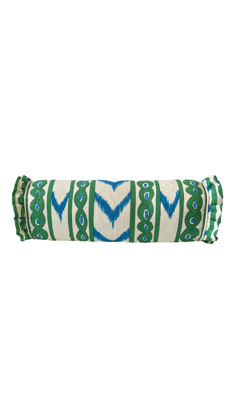BON-BON Bolster cushions - ‘Moira M’ Gaia colourway/Off White piping